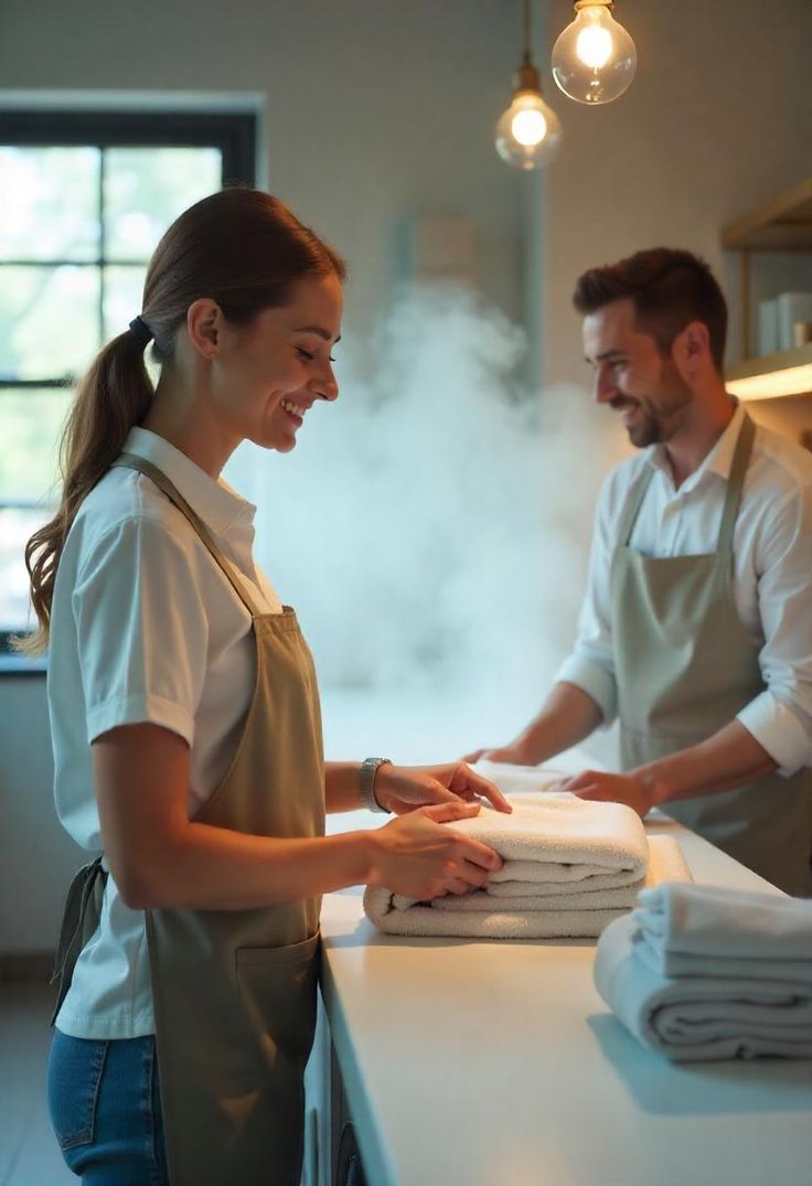 Restaurant staff discussing dining operations at a table